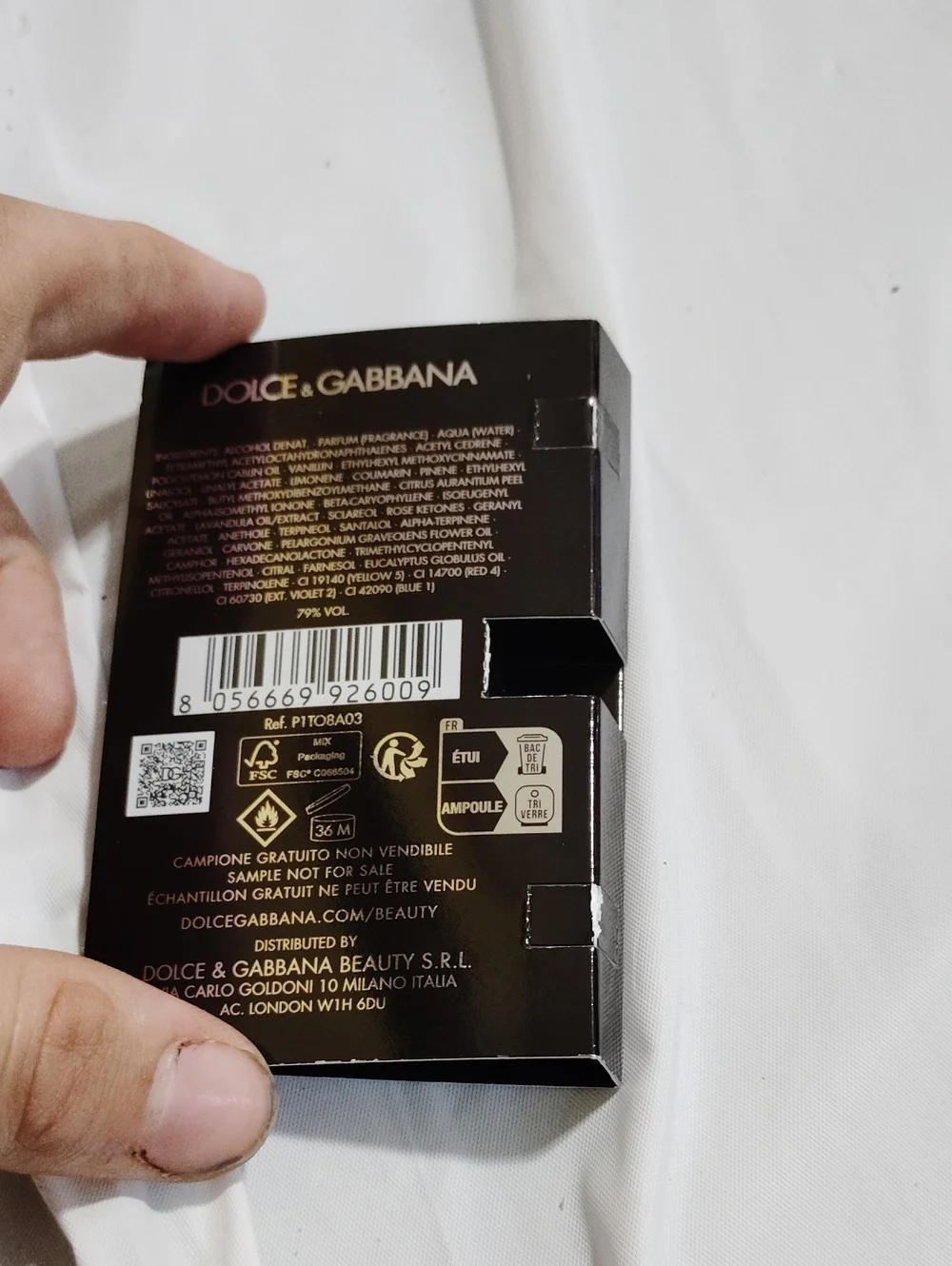 Dolce & Gabbana The One Sample Card - Black with White Text CARD ONLY